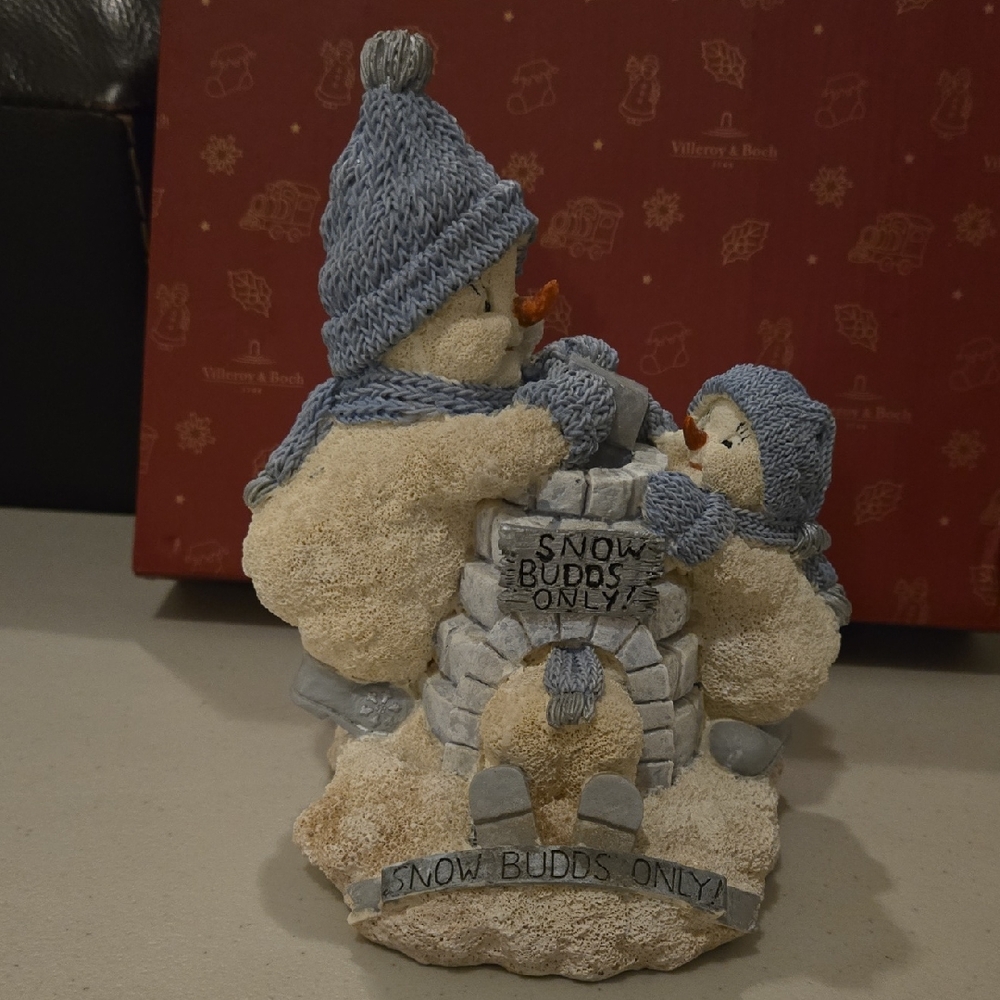 Charming Snow Budds Only! Snowman Figurine with Blue and White Accents